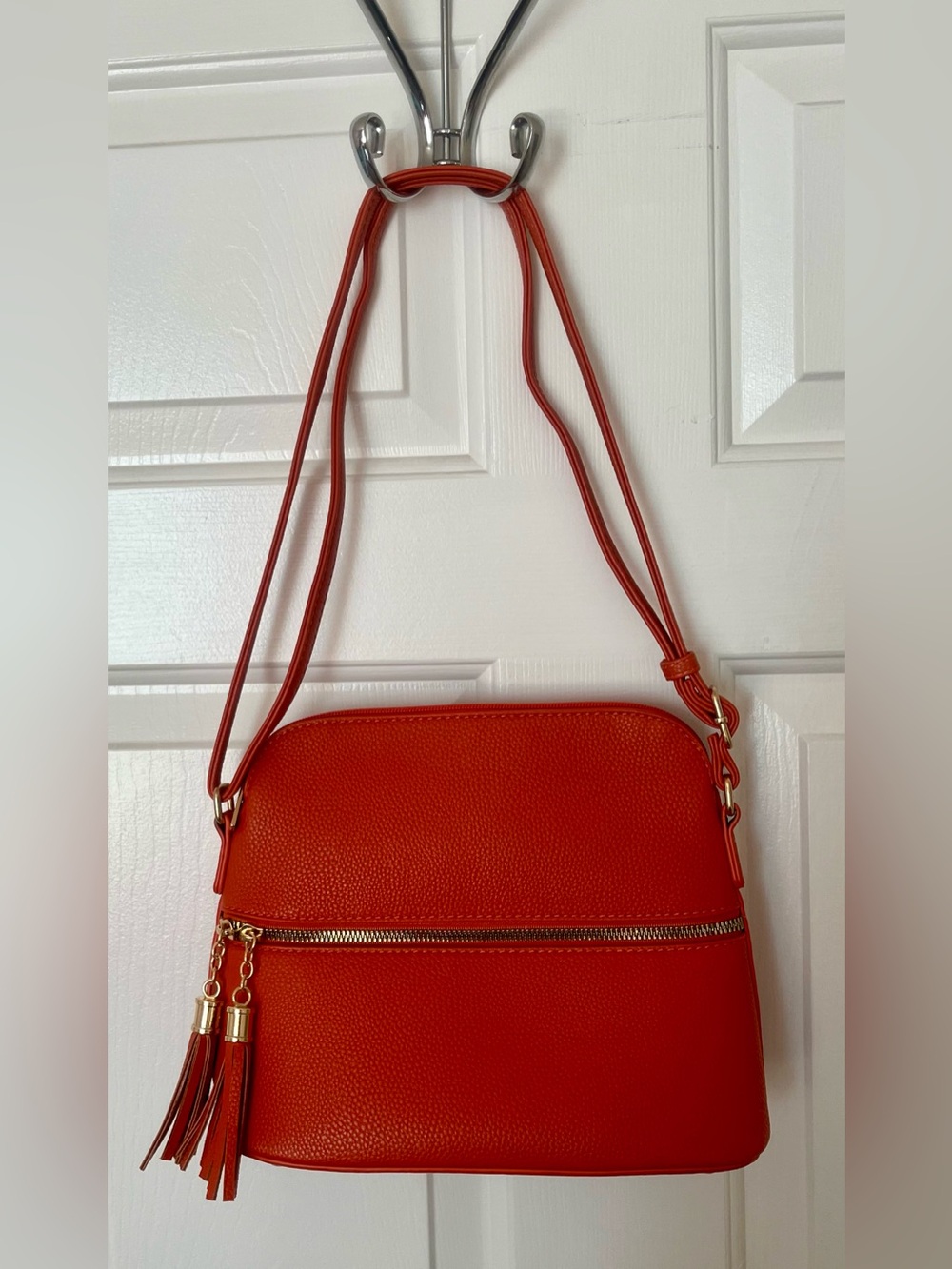 Women's Orange Crossbody Bag with Tassel Accent